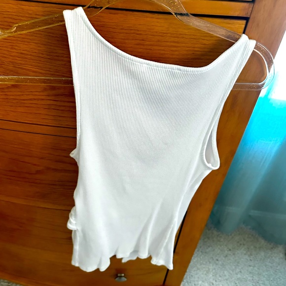 EXPRESS One Eleven line tie-front white ribbed-knit women’s top size S worn once - Picture 5 of 8